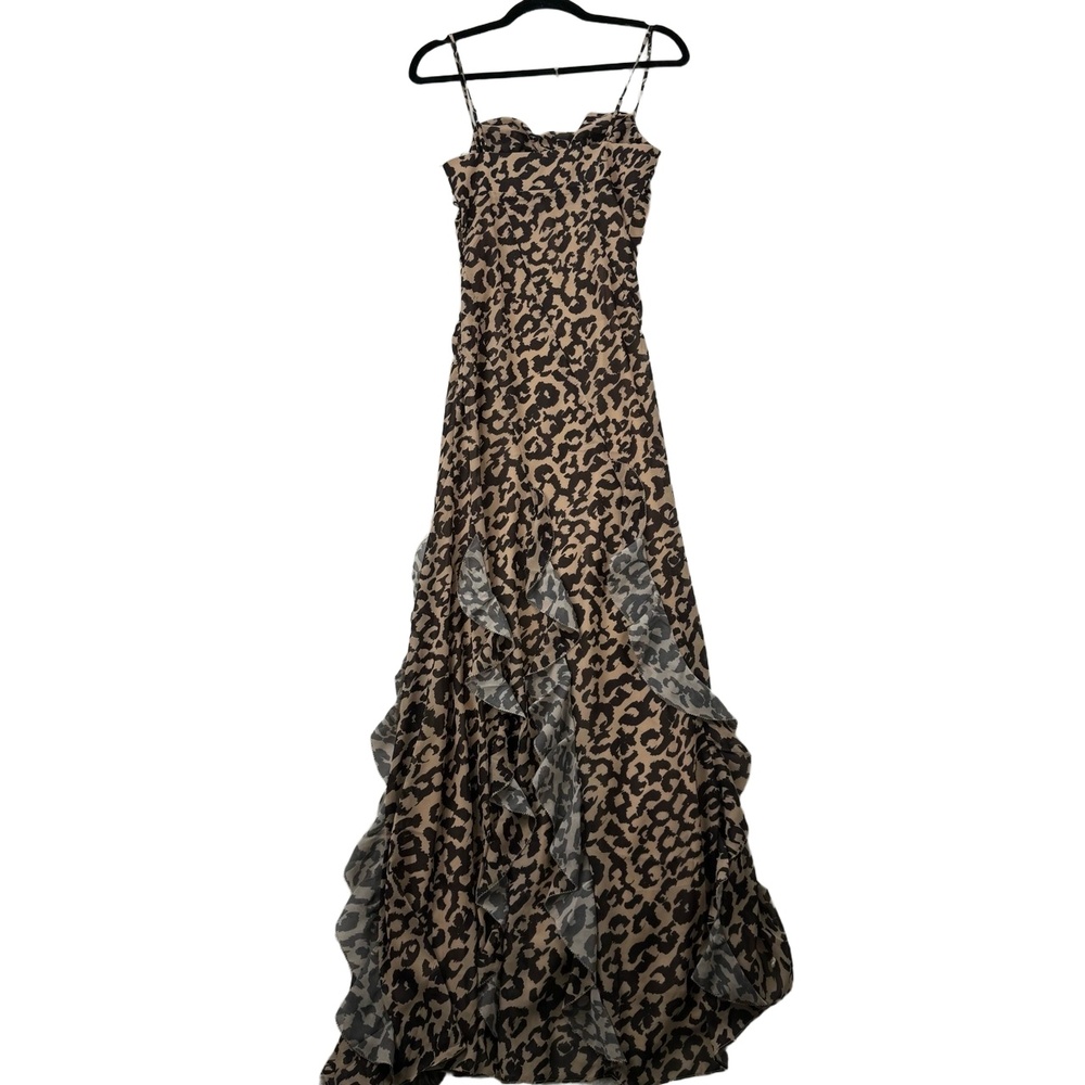 NWT Nicholas Kamila Ruffle Cowl Gown Leopard Print Ruffle Maxi Dress Sz 4 - Picture 12 of 15